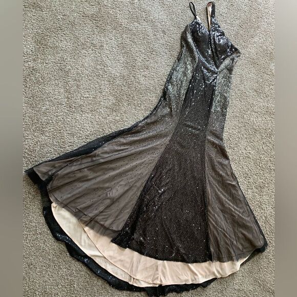 Black Sequins & Beads One Shoulder Evening Dress, Stunning Black Evening Gown - Picture 12 of 14